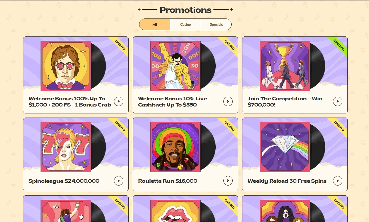 Uvítací bonus Vinyl Casino, balíček až 3 000 EUR a 350 volných zatočení